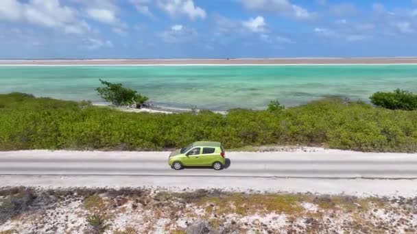 Strandväg Vid Kralendijk Bonaire Nederländska Antillerna Seascape Landskap Karibiska Vägen — Stockvideo