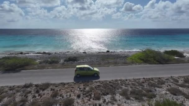 Beachfront Road Kralendijk Bonaire Netherlands Antilles Seascape Landscape Caribbean Road — Stockvideo