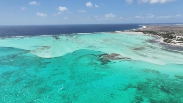 Sorobon Beach Kralendijk Bonaire Nederlandse Antillen Island Beach Blauwe Zee — Stockvideo