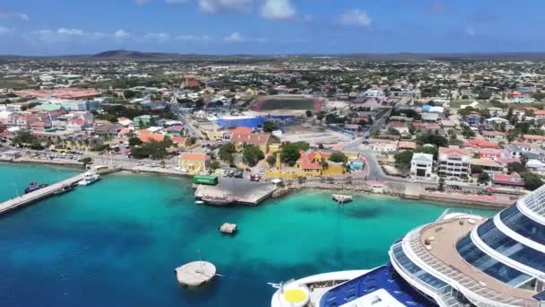 Caribbean Cruise Kralendijk Bonaire Nederländska Antillerna Karibiska Centrala Skyline Kralendijk — Stockvideo