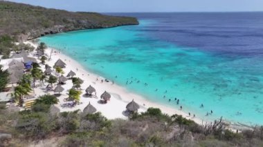Hollanda, Willemstad 'daki Cas Abao Plajı Curacao. Plaj manzarası. Karayip Adası. Hollanda 'daki Willemstad Curacao. Deniz Burnu Açık Hava. Doğa Turizmi.