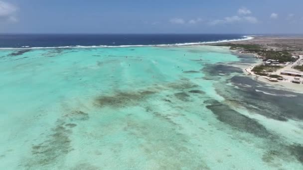 Caribische Skyline Kralendijk Bonaire Nederlandse Antillen Island Beach Blauwe Zee — Stockvideo