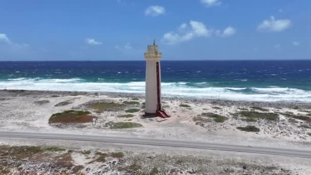 Vuurtoren Bonaire Kralendijk Bonaire Nederlandse Antillen Strand Landschap Caribisch Eiland — Stockvideo