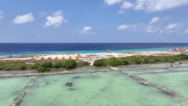 Rode Slavenhutten Kralendijk Bonaire Nederlandse Antillen Strand Landschap Caribisch Eiland — Stockvideo
