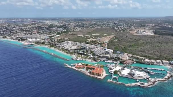 Caribbean Skyline Bij Willemstad Nederland Curacao Idyllisch Strand Natuurlandschap Willemstad — Stockvideo