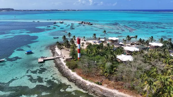 Karayip Adası Kolombiya 'daki San Andres Akvaryumu. Kolombiya Karayip Sahili. Mavi Deniz Arkaplanı. San Andres Karayip Adası Kolombiya 'sında. Turizm arazisi. Doğa Deniz Burnu.