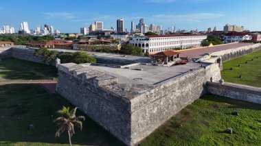 Bolivar Kolombiya 'daki Cartagena De Indias' ın Duvarlı Şehri. Cartagena Manzarası Duvarları. Ortaçağ Şehri. Cartagena De Indias, Bolivar Kolombiya 'da. Cartagena Skyline. Tarihi Merkez.