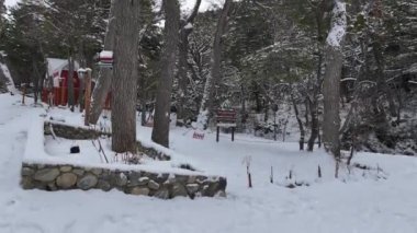 Tierra Del Fuego Arjantin 'deki Ushuaia Kış Merkezi. Kış manzarası. Açık hava manzarası. Kar Kaplama Ormanı. Tierra Del Fuego Arjantin 'deki Ushuaia Kış Merkezi.