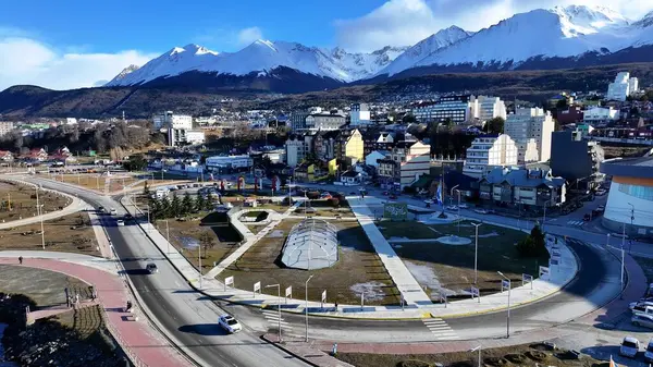 stock image Central Square At Ushuaia In Fin Del Mundo Argentina. Roundabout Landscape. Square Background. Fin Del Mundo Argentina. Downtown Cityscape. Central Square At Ushuaia In Fin Del Mundo Argentina.