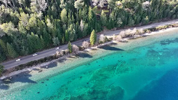 stock image Patagonia Road At Bariloche In Rio Negro Argentina. Snowy Mountain. Lake Scenery. Rio Negro Argentina. Winter Travel. Patagonia Road At Bariloche In Rio Negro Argentina.