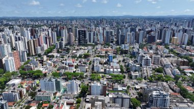 Curitiba Skyline Parana Brezilya Curitiba 'da. Highrise Binaları Sahnesi. Şehir merkezinde. Şehir manzarası arka planı. Curitiba Skyline Parana Brezilya Curitiba 'da. Gökdelenler Sahnesi.