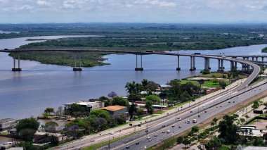 Bridge On Road At Porto Alegre In Rio Grande Do Sul Brazil. Guaiba Lake Scenery. Freeway Road. Scenic Bridges. Bridge On Road At Porto Alegre In Rio Grande Do Sul Brazil. clipart