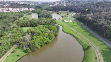 Curitiba Parana. Parana Brezilya Curitiba 'daki Tingui Parkı. Bahçe arazisi. Turistik cazibe. Şehir Parkı. Parana Brezilya Curitiba 'daki Tingui Parkı. Orman Ağaçları Sahnesi.