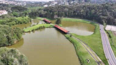 Curitiba Parana. Parana Brezilya Curitiba 'daki Tingui Parkı. Bahçe arazisi. Turistik cazibe. Şehir Parkı. Parana Brezilya Curitiba 'daki Tingui Parkı. Orman Ağaçları Sahnesi.