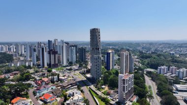 Curitiba Brezilya. Parana Brezilya Curitiba 'daki fütürist bina. Highrise Binası. Şehir merkezinde. Şehir peyzajı. Parana Brezilya Curitiba 'daki fütürist bina. Meşhur Hedef.