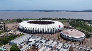 Rio Grande do Sul Brezilya 'daki Porto Alegre' deki Beira Rio Stadyumu. Futbol stadyumu. Futbol sahası. Futbol sahası arenası. Rio Grande do Sul Brezilya 'daki Porto Alegre' de Beira Rio Stadyumu.