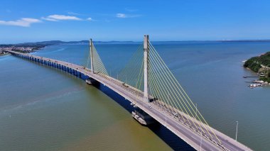 Anita Garibaldi Bridge At Laguna In Santa Catarina Brazil. Cable Bridge Landscape. Freeway Road. Seascape Background. Anita Garibaldi Bridge At Laguna In Santa Catarina Brazil. Winding Bridge. clipart