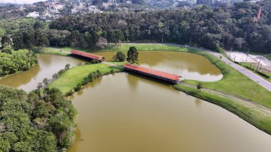 Curitiba Parana. Parana Brezilya Curitiba 'daki Tingui Parkı. Bahçe arazisi. Turistik cazibe. Şehir Parkı. Parana Brezilya Curitiba 'daki Tingui Parkı. Orman Ağaçları Sahnesi.