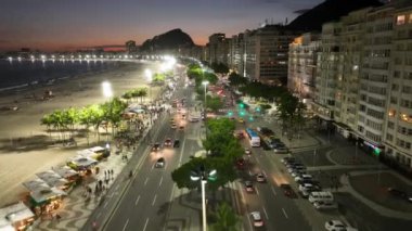 Sunset Skyline At Copacabana Beach In Rio De Janeiro Brazil. Sunset Dusk Skyline. Tourism Scene. Copacabana Beach At Rio De Janeiro Brazil. Sunset Evening Skyline. Sunset Skyline.