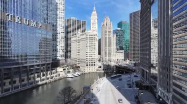 Chicago Skyline Illinois 'de Chicago' da. Highrise Binaları Sahnesi. Metropolitan Şehri. Illinois 'de Chicago Skyline. İş Bölgesi. Şehir Gökyüzü Görünümü.