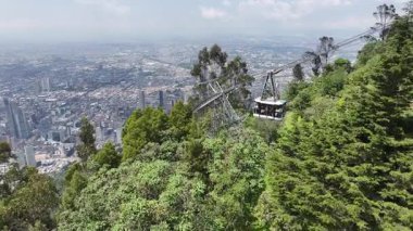 Cundinamarca Kolombiya 'daki Bogota' da Monserate Sığınağı. Monserate Kilisesi manzarası. Kablolu Araç Arkaplanı. Bogota Cundinamarca Kolombiya 'da. Kilise Havacılık Manzarası. Hacc Manzarası.