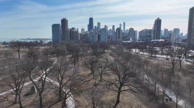 Illinois, Chicago 'daki Lincoln Parkı. Şehir merkezinde. Eğlence Parkı Peyzajı. Illinois 'deki Lincoln Parkı. Metropolitan Bölgesi. Kış Manzarası.