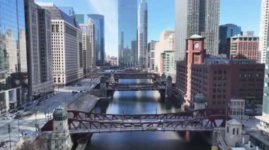 Chicago Skyline Illinois 'de Chicago' da. Highrise Binaları Sahnesi. Metropolitan Şehri. Illinois 'de Chicago Skyline. İş Bölgesi. Şehir Gökyüzü Görünümü.