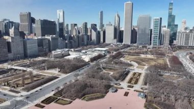 Chicago Skyline Illinois 'de Chicago' da. Highrise İnşaat Sahnesi. Şehir merkezi manzarası. Illinois 'de Chicago Skyline. İş Bölgesi. Doğa Parkı Sahnesi.
