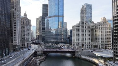 Chicago Skyline Illinois 'de Chicago' da. Highrise Binaları Sahnesi. Günbatımı Şehri. Illinois 'de Chicago Skyline. İş Bölgesi. Şehir Gökyüzü Görünümü.
