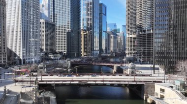 Chicago Skyline Illinois 'de Chicago' da. Highrise Binaları Sahnesi. Metropolitan Şehri. Illinois 'de Chicago Skyline. İş Bölgesi. Şehir Gökyüzü Görünümü.