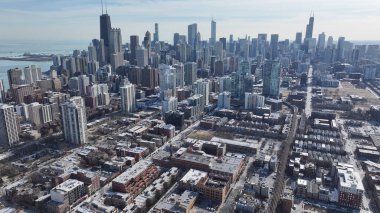 Chicago şehir merkezinde Chicago, Illinois, Birleşik Devletler. Highrise İnşaat Sahnesi. Şehir merkezi manzarası. Chicago, Illinois, Amerika Birleşik Devletleri. İş Bölgesi. Doğa Parkı Sahnesi.
