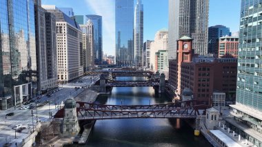 Chicago Skyline Illinois 'de Chicago' da. Highrise Binaları Sahnesi. Metropolitan Şehri. Illinois 'de Chicago Skyline. İş Bölgesi. Şehir Gökyüzü Görünümü.