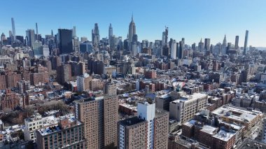 New York 'un merkezinde, New York' ta, Manhattan 'da. Highrise Binaları Sahnesi. Güzel şehir manzarası. New York 'un merkezinde, New York' ta. Kış Manzarası.