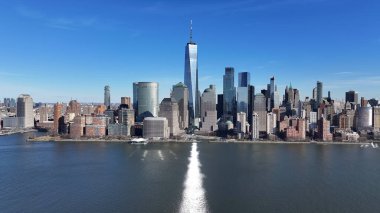 New York Skyline New York 'ta Manhattan' da. Highrise Binaları Sahnesi. Finans Bölgesi. New York Skyline, New York Birleşik Devletleri. Sahil Kenarı Manzarası.