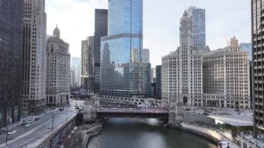 Chicago Skyline Illinois 'de Chicago' da. Highrise Binaları Sahnesi. Günbatımı Şehri. Illinois 'de Chicago Skyline. İş Bölgesi. Şehir Gökyüzü Görünümü.
