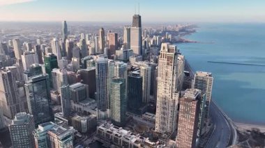 Chicago Skyline Illinois 'de Chicago' da. Highrise Binaları Sahnesi. Günbatımı Şehri. Illinois 'de Chicago Skyline. İş Bölgesi. Şehir Gökyüzü Görünümü.