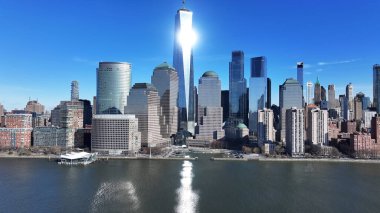 New York Skyline New York 'ta Manhattan' da. Highrise Binaları Sahnesi. Finans Bölgesi. New York Skyline, New York Birleşik Devletleri. Sahil Kenarı Manzarası.