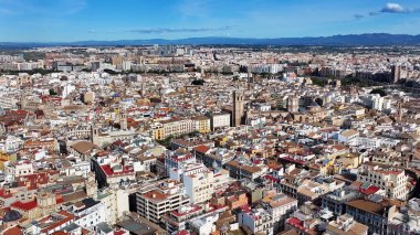 Valence Community İspanya 'da Valencia Skyline' da. Ortaçağ Binaları Sahnesi. Şehir merkezindeki şehir manzarası. Valence Community İspanya 'da Valencia. Kültür Mirası Skyline. Şehir Sahnesi.