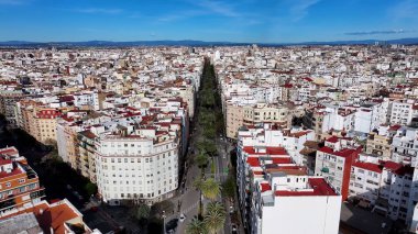 Valence Community İspanya 'da Valencia Skyline' da. Ortaçağ Binaları Sahnesi. Şehir merkezindeki şehir manzarası. Valence Community İspanya 'da Valencia. Kültür Mirası Skyline. Şehir Sahnesi.