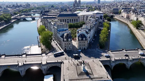 Fransa 'da Paris' teki Neuf Köprüsü. Güzel Ada. Paris Skyline Sahnesi. Fransa 'nın Ile de France bölgesindeki Paris' teki Neuf Köprüsü. İnanılmaz Notre Dame Kilisesi. Turizm Tarihi Yer.
