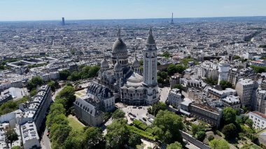 Fransa 'da Paris' teki Sacre Coeur Kilisesi. Bazilika Sacre Coeur. Paris Skyline Sahnesi. Fransa İle 'deki Paris' teki Sacre Coeur Kilisesi. Katolik dini. Turizm Tarihi Yer.