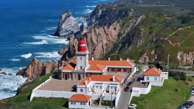 Roca Cape Skyline At Sintra In District Of Lisbon Portugal. Beach Skyline. Nature Landscape. Summer Travel. Roca Cape Skyline At Sintra In District Of Lisbon Portugal. Lighthouse Scenery.