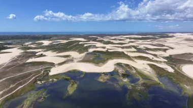 Piaui Brezilya 'daki Luis Correia' da Lencois Piauienses. Doğa manzarası. Kıvrımlı kum tepeleri. Lencois Piauiens Luis Correia 'da. Yağmur suyu gölleri. Portinho Gölü. Yaz Gezisi. Brezilya Kuzeydoğu.