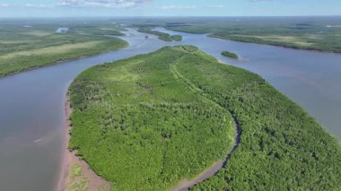 Maranhao Brezilya 'daki Tutoia' da Parnaiba Delta. Doğa Manzarası. Amerika 'nın Brezilya Deltası. Maranhao 'daki Parnaiba Delta. Sarmal Nehir. Plaj manzarası. Tatil seyahatleri. Brezilya Kuzeydoğu.