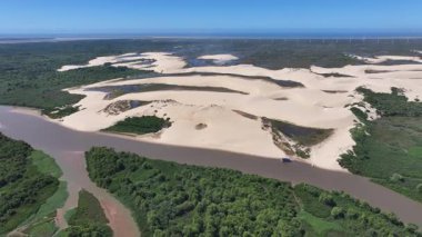 Parnaiba Delta Piaui Brezilya 'da Parnaiba' da. Doğa Manzarası. Amerika 'nın Brezilya Deltası. Piaui 'de Parnaiba Delta. Sarmal Nehir. Yüksek Kumullar Manzarası. Tatil seyahatleri. Brezilya Kuzeydoğu.