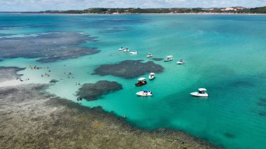 Brezilya 'nın kuzeydoğusunda Japonya' da Alagoas Brezilya 'da gökyüzü. Kristal berrak sularla sersemletici sahilin havadan görünüşü. Shore Sky Clouds Plaj Denizi. Uluslararası Plaj Panoraması. Japaratinga Alagoas.