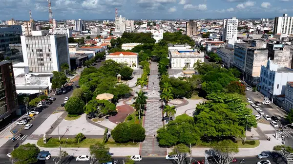 Aracaju Sergipe Brezilya 'daki Hükümet Ofisi. Drone şehrin merkezindeki güzellik merkezini ele geçiriyor. Altyapı Skyline Gökdelenleri çarpıcı. Altyapı Mimarlık Şirketi.