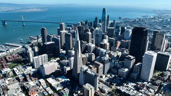 San Francisco 'daki Transamerica Piramidi, Amerika Birleşik Devletleri. Şehir Skyline Modern ve Geleneksel Mimariyi Gösteriyor. Şehir Gökyüzü Arkaplanı Kentsel. Şehrin yukarısında. San Francisco California.