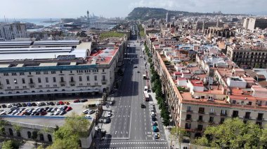 İspanya 'daki Ciutadella Parkı. Yeşillik ağaçlarıyla çevrili yeşil alanın havadan görünüşü. Şehir Gökyüzü Arkaplanı Kentsel. Şehrin yukarısında. Barselona İspanya.