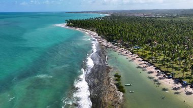 Carneiros Sahili, Tamandare Pernambuco Brezilya. Büyüleyici Tropikal Sahne Sahnesi Yukarıdan Görünüyor. Horizon Sahili Denizi kıyısında. Deniz kenarı seyahati. Tamandare Pernambuco.